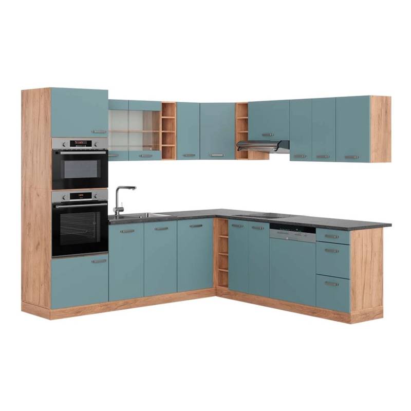 Vicco R-Line Eckküche Blau-Grau/Goldkraft Eiche 237 x 247 cm AP Anthrazit von Vicco
