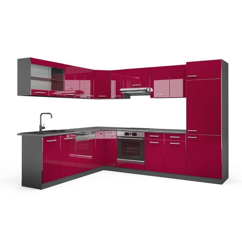 Vicco R-Line Eckküche Bordeaux Hochglanz/Anthrazit 227 x 287 cm AP Anthrazit von Vicco