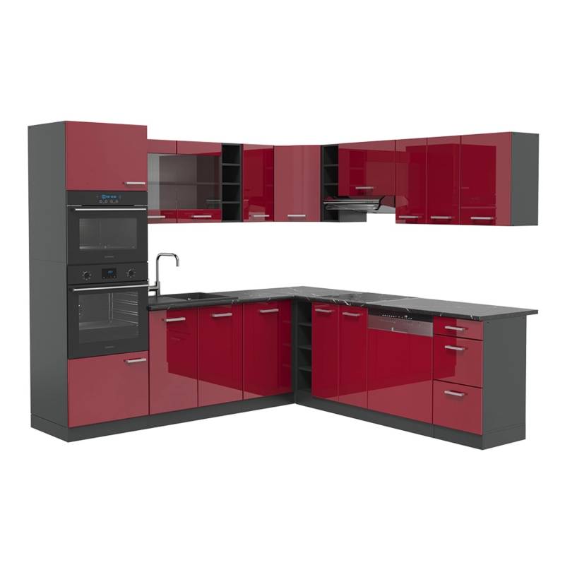 Vicco R-Line Eckküche Bordeaux Hochglanz/Anthrazit 237 x 247 cm AP Anthrazit von Vicco