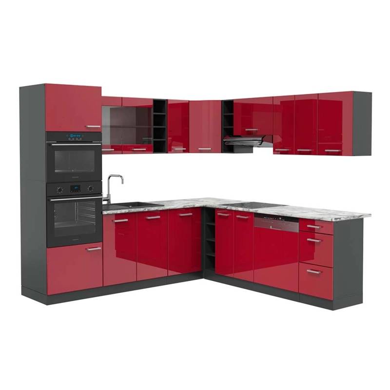 Vicco R-Line Eckküche Bordeaux Hochglanz/Anthrazit 237 x 247 cm AP Marmor von Vicco
