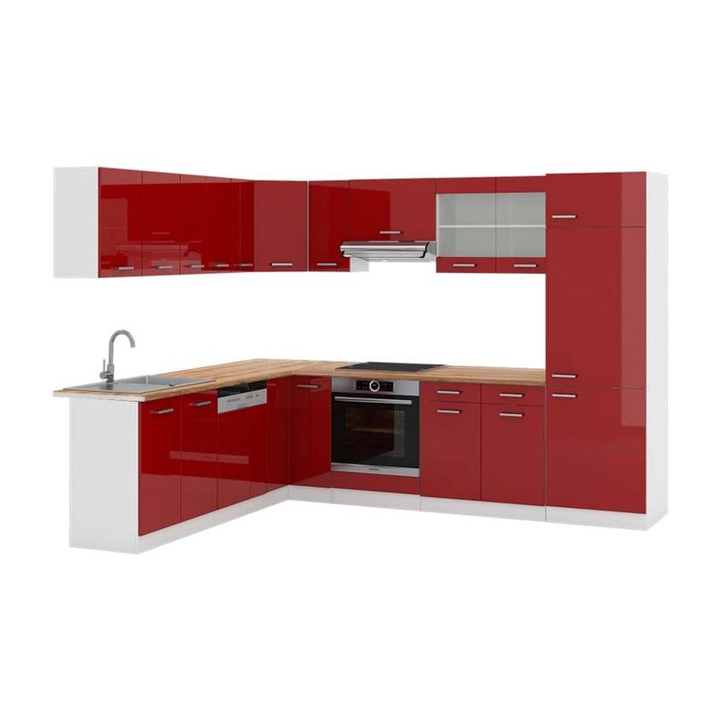 Vicco R-Line Eckküche Bordeaux Hochglanz/Weiß 227 x 287 cm AP Eiche von Vicco