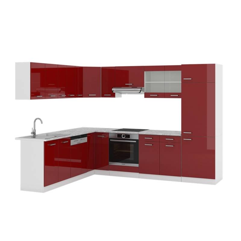 Vicco R-Line Eckküche Bordeaux Hochglanz/Weiß 227 x 287 cm AP Marmor von Vicco