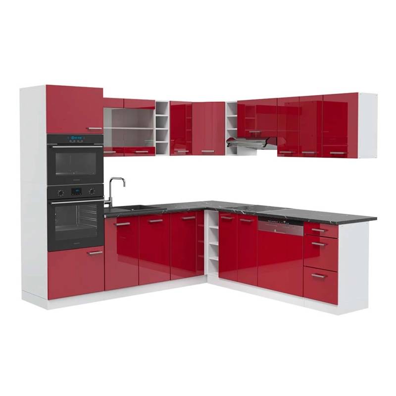 Vicco R-Line Eckküche Bordeaux Hochglanz/Weiß 237 x 247 cm AP Anthrazit von Vicco