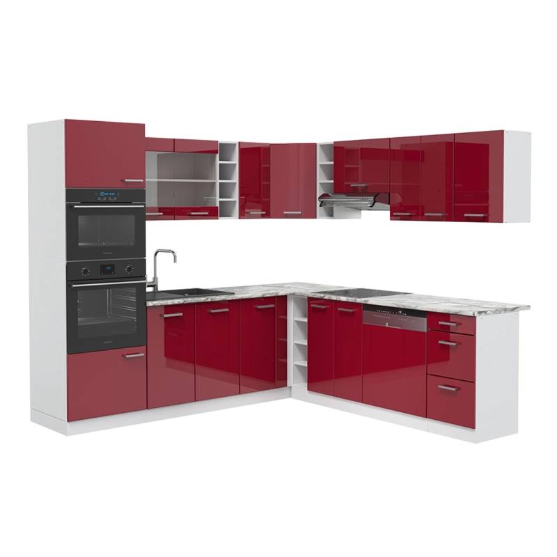 Vicco R-Line Eckküche Bordeaux Hochglanz/Weiß 237 x 60 cm AP Marmor von Vicco