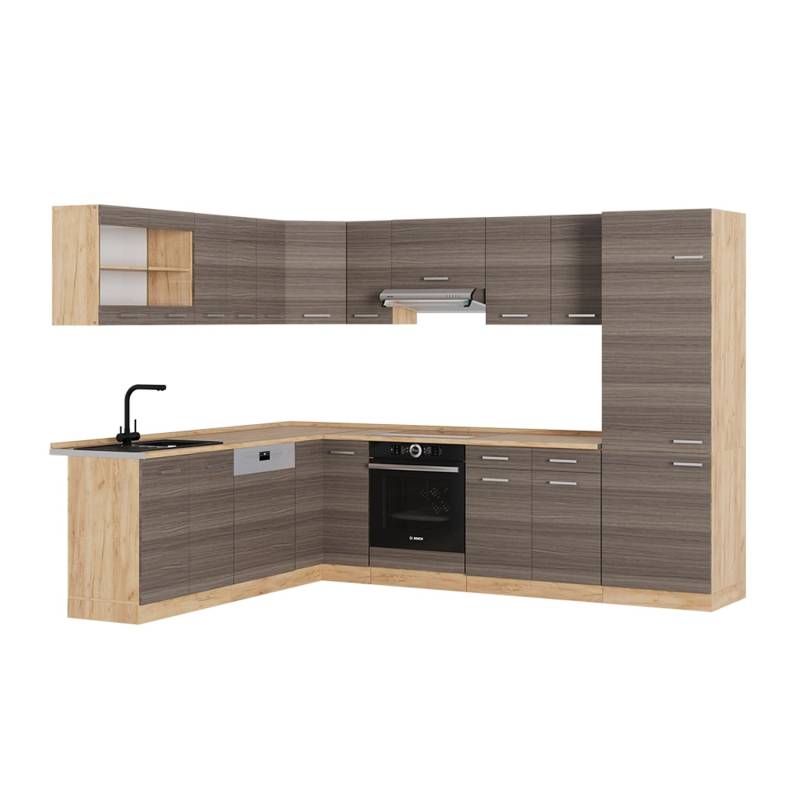 Vicco R-Line Eckküche Edelgrau/Goldkraft Eiche 227 x 287 cm ohne Arbeitsplatte von Vicco