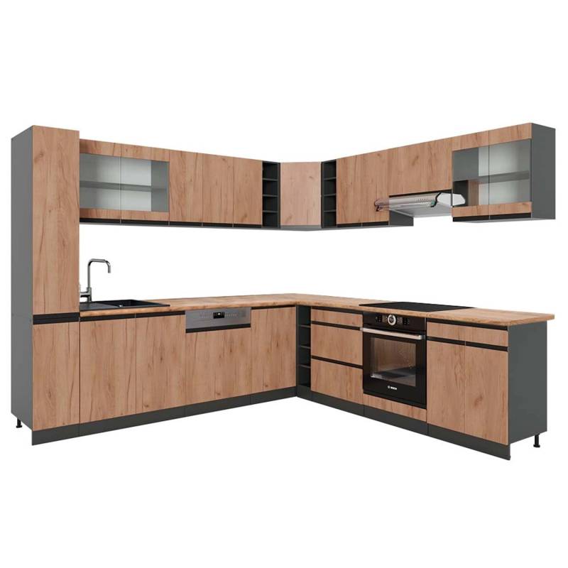 Vicco R-Line Eckküche Goldkraft Eiche/Anthrazit 257 x 277 cm J-ShapeAP Eiche von Vicco