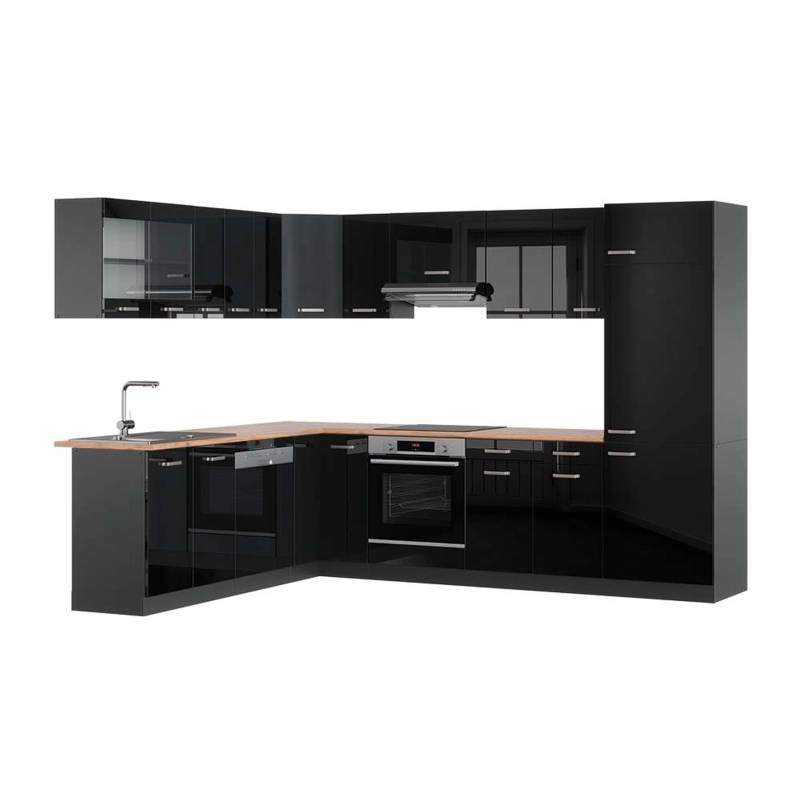 Vicco R-Line Eckküche Schwarz Hochglanz/Anthrazit 227 x 287 cm AP Eiche von Vicco