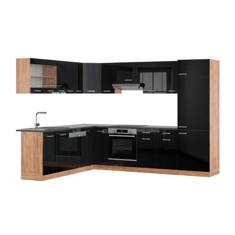 Vicco R-Line Eckküche Schwarz Hochglanz/Goldkraft Eiche 227 x 287 cm AP Anthrazit von Vicco