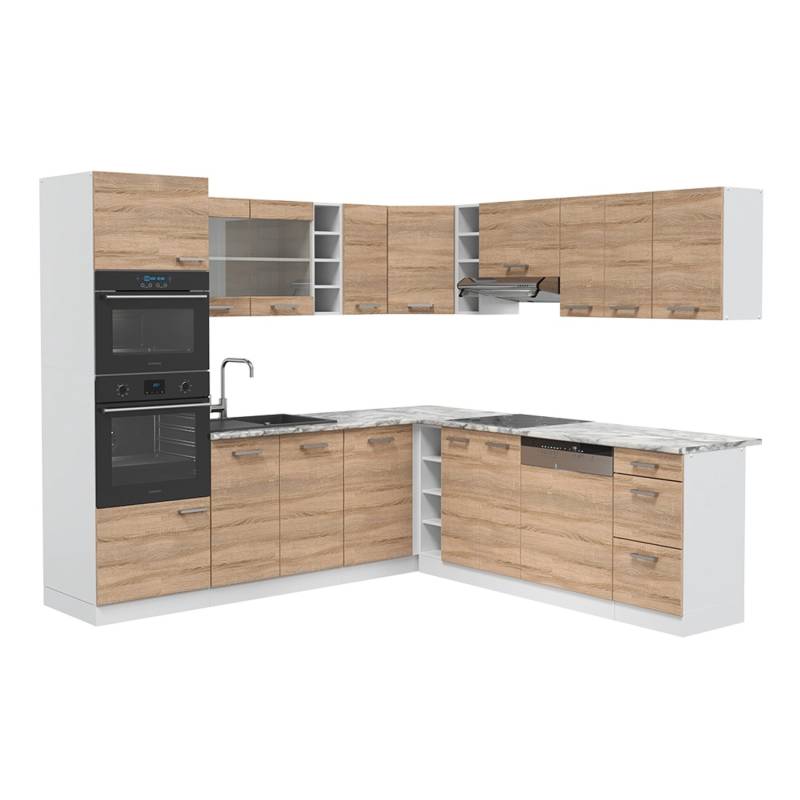 Vicco R-Line Eckküche Sonoma/Weiß 237 x 60 cm AP Marmor von Vicco