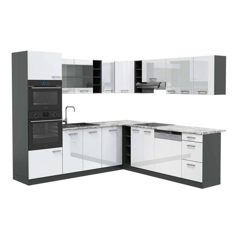 Vicco R-Line Eckküche Weiß Hochglanz/Anthrazit 237 x 247 cm AP Marmor von Vicco