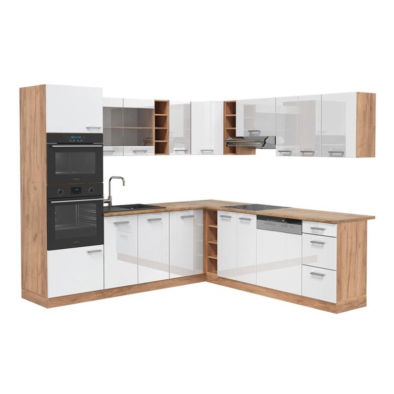 Vicco R-Line Eckküche Weiß Hochglanz/Goldkraft Eiche 237 x 247 cm AP Eiche von Vicco