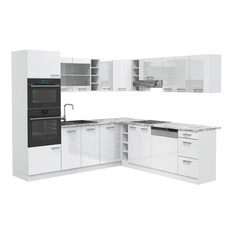 Vicco R-Line Eckküche Weiß Hochglanz/Weiß 237 x 60 cm AP Marmor von Vicco