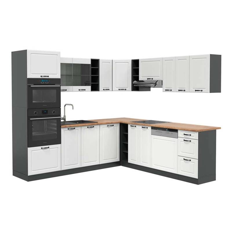 Vicco R-Line Eckküche Weiß Landhaus/Anthrazit 237 x 247 cm AP Eiche von Vicco