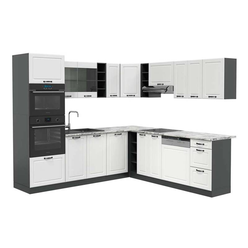 Vicco R-Line Eckküche Weiß Landhaus/Anthrazit 237 x 247 cm AP Marmor von Vicco