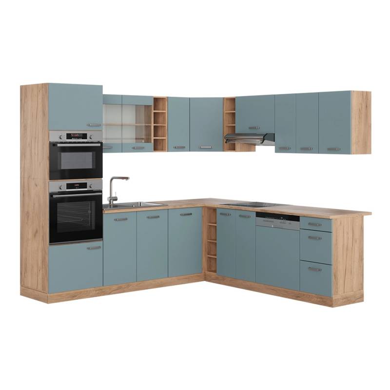 Vicco R-Line Einbauküche Blau-Grau/Goldkraft Eiche 237 x 60 cm ohne Arbeitsplatte von Vicco