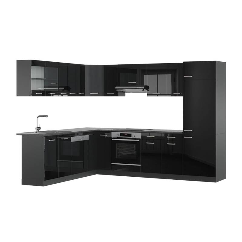 Vicco R-Line Einbauküche Schwarz Hochglanz/Anthrazit 227 x 287 cm ohne Arbeitsplatte von Vicco