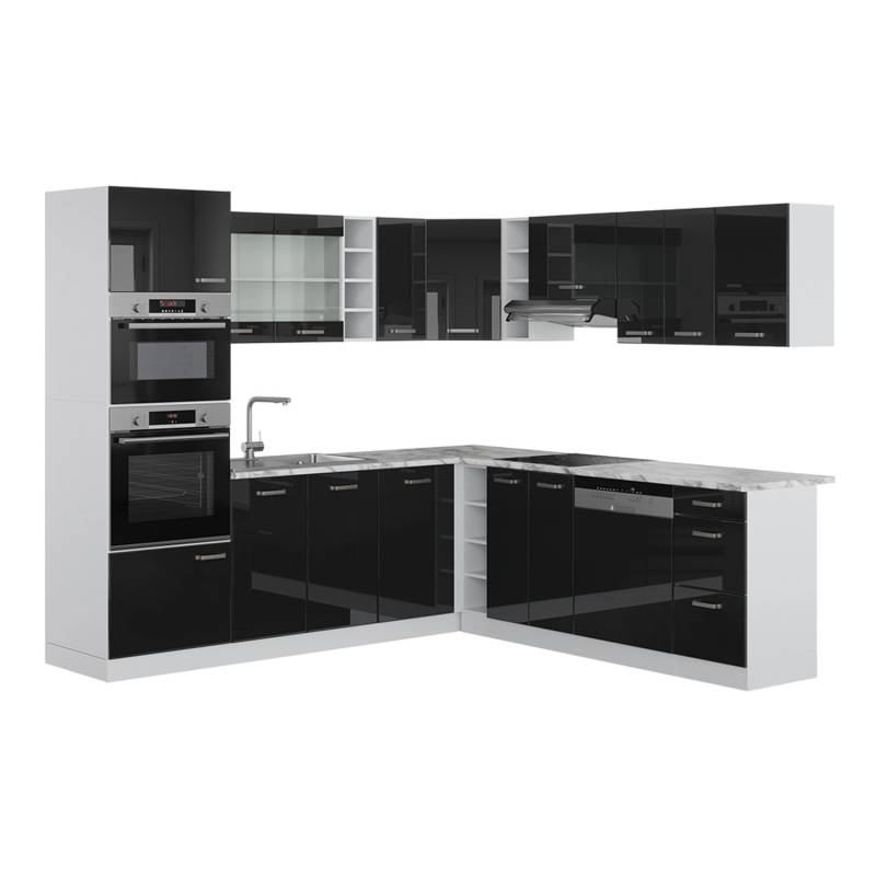 Vicco R-Line Einbauküche Schwarz Hochglanz/Weiß 237 x 60 cm ohne Arbeitsplatte von Vicco
