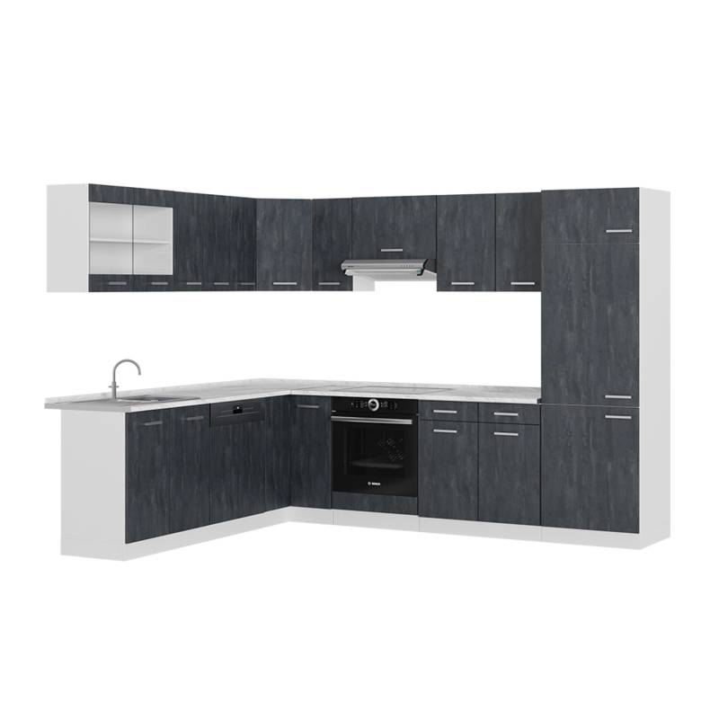Vicco R-Line Einbauküche in L-Form Schwarz Beton/Weiß 227 x 287 cm AP Marmor von Vicco