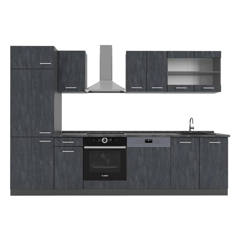 Vicco R-Line KomplettKüche Schwarz Beton/Anthrazit 300 cm AP Anthrazit von Vicco