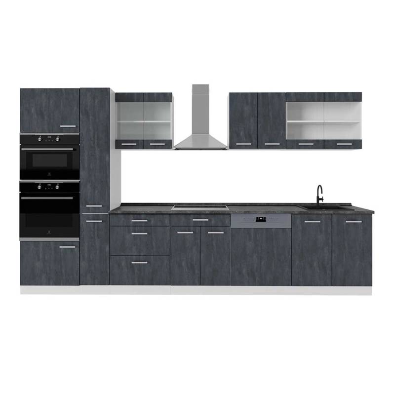 Vicco R-Line Komplettküche Schwarz Beton/Weiß 350 cm AP Anthrazit von Vicco