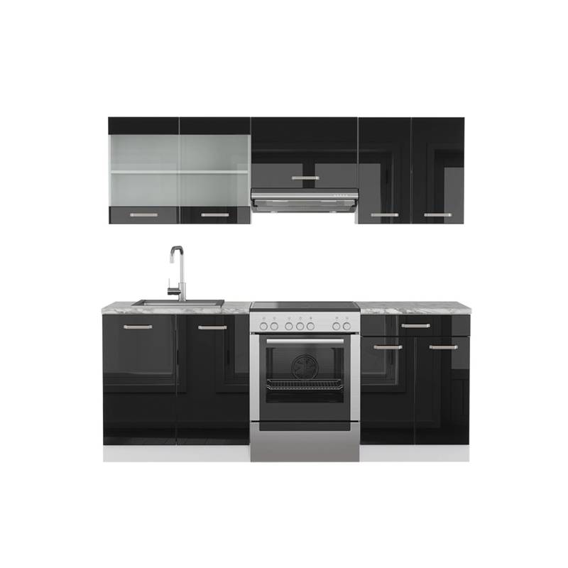 Vicco R-Line Komplettküche Schwarz Hochglanz/Weiß 200 cm Ohne Arbeitsplatte von Vicco