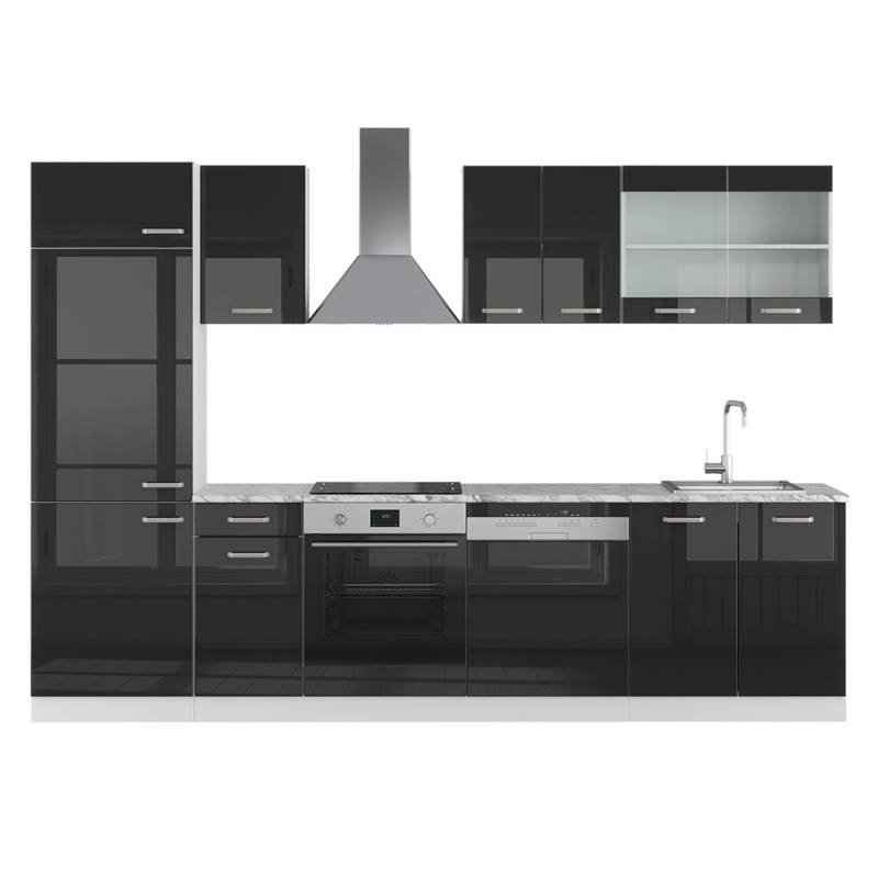 Vicco R-Line Küche Schwarz Hochglanz/Weiß 300 cm ohne Arbeitsplatte von Vicco