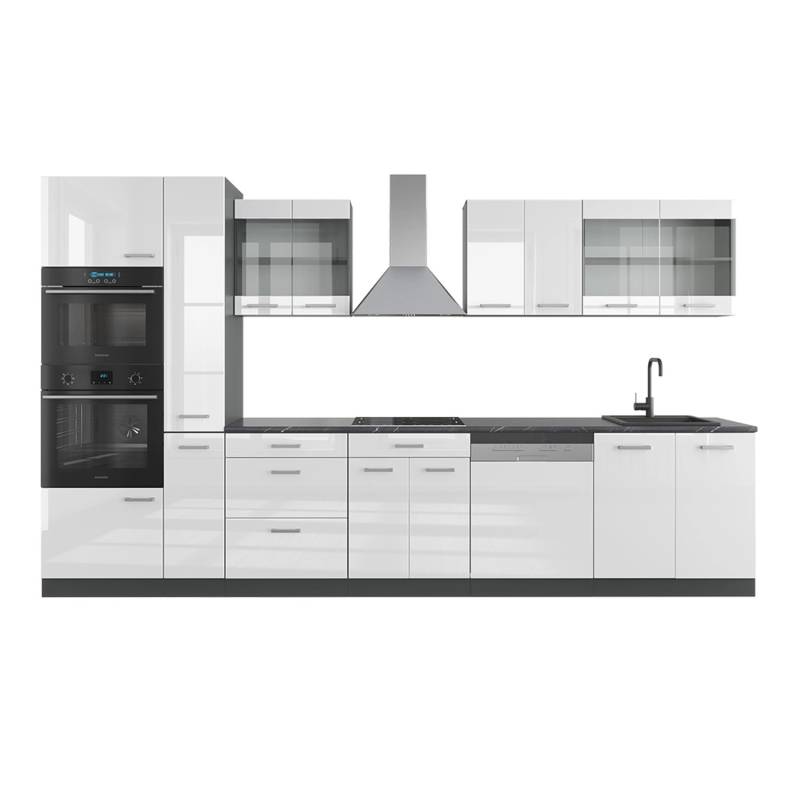 Vicco R-Line Küche Weiß Hochglanz/Anthrazit 350 cm mit Hochschrank von Vicco