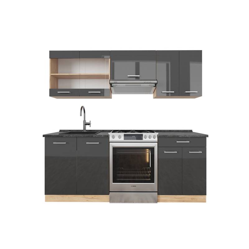 Vicco R-Line Küchenzeile Anthrazit Hochglanz/Goldkraft Eiche 200 cm AP Anthrazit von Vicco