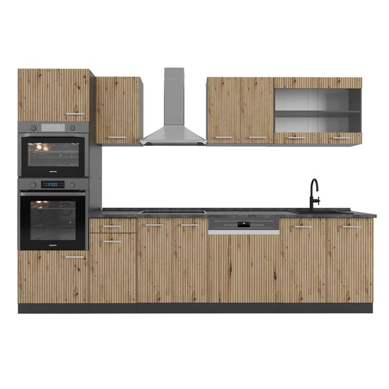 Vicco R-Line Küchenzeile Artisan Eiche/Anthrazit 300 cm mit Hochschrankohne Arbeitsplatte von Vicco