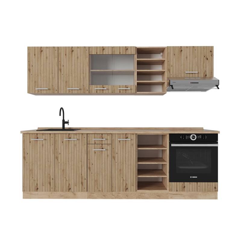 Vicco R-Line Küchenzeile Artisan-Eiche/Goldkraft Eiche 240 cm ohne Arbeitsplatte von Vicco