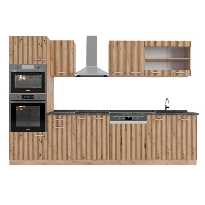 Vicco R-Line Küchenzeile Artisan-Eiche/Goldkraft Eiche 300 cm mit HochschrankAP Anthrazit von Vicco