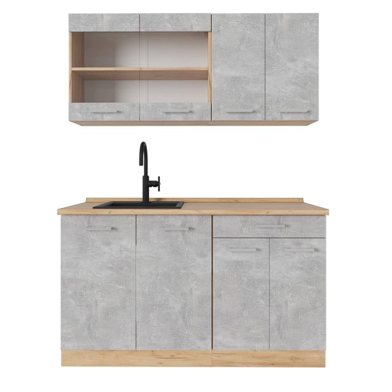 Vicco R-Line Küchenzeile Beton/Goldkraft Eiche 140 cm AP Eiche von Vicco