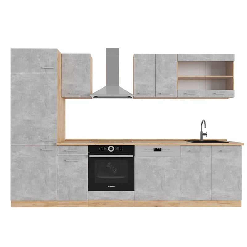Vicco R-Line Küchenzeile Beton/Goldkraft Eiche 300 cm ohne Arbeitsplatte von Vicco