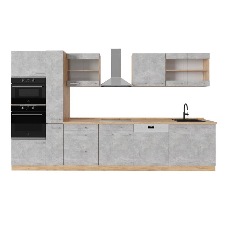 Vicco R-Line Küchenzeile Beton/Goldkraft Eiche 350 cm ohne Arbeitsplatte von Vicco