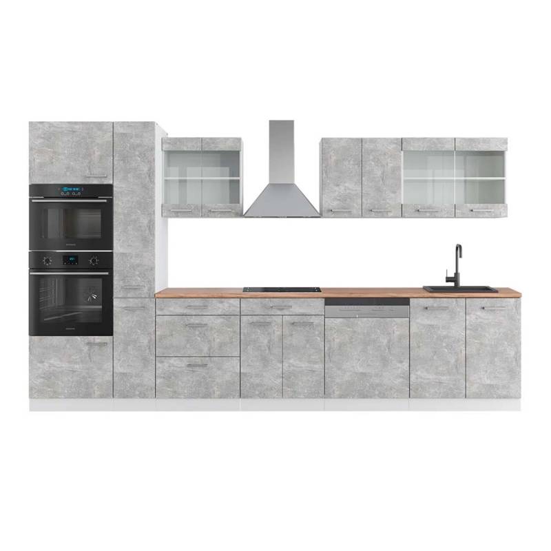 Vicco R-Line Küchenzeile Beton/Weiß 350 cm mit HochschrankAP Eiche von Vicco