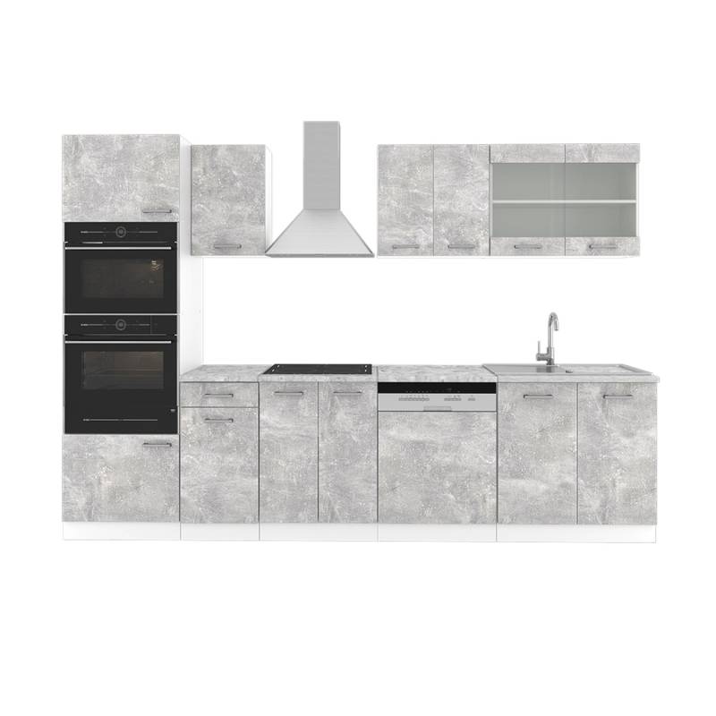 Vicco R-Line Küchenzeile Beton 300 cm mit Hochschrankohne Arbeitsplatte von Vicco