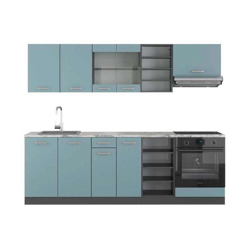Vicco R-Line Küchenzeile Blau-Grau/Anthrazit 240 cm AP Marmor von Vicco