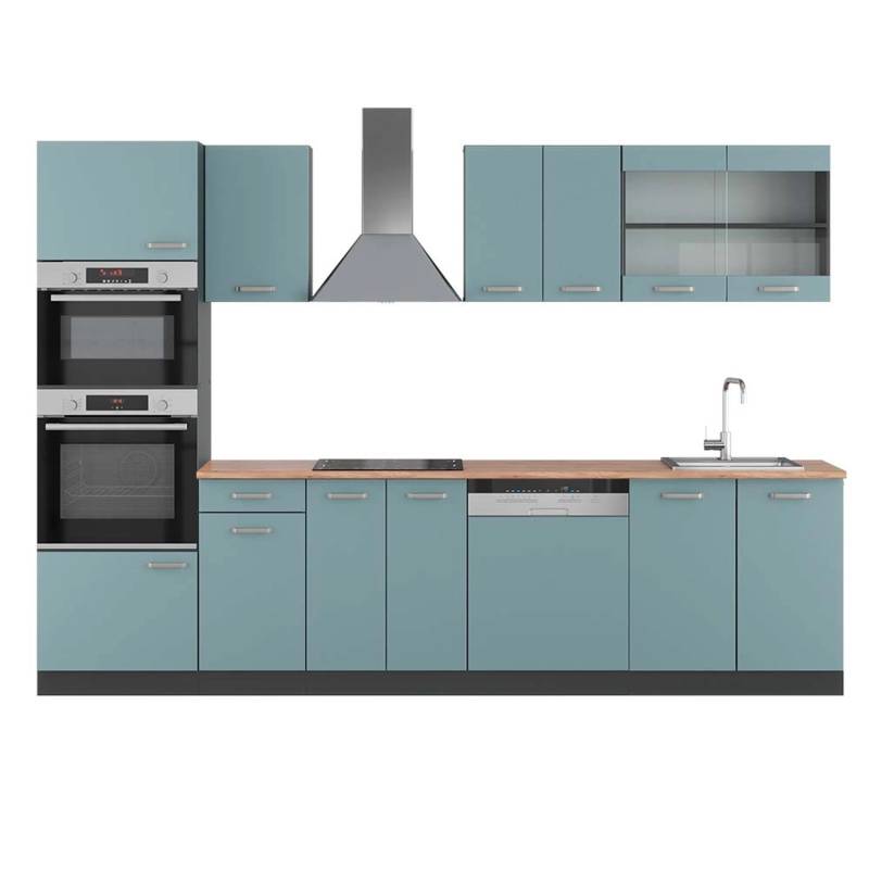 Vicco R-Line Küchenzeile Blau-Grau/Anthrazit 300 cm mit HochschrankAP Eiche von Vicco