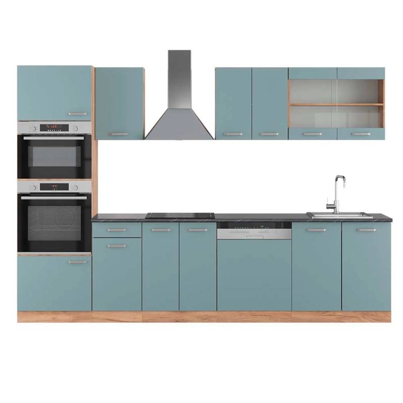 Vicco R-Line Küchenzeile Blau-Grau/Goldkraft Eiche 300 cm mit HochschrankAP Anthrazit von Vicco