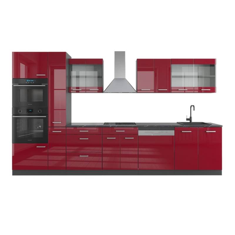 Vicco R-Line Küchenzeile Bordeaux Hochglanz/Anthrazit 350 cm mit Hochschrankohne Arbeitsplatte von Vicco