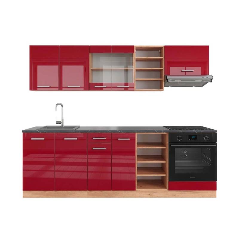 Vicco R-Line Küchenzeile Bordeaux Hochglanz/Goldkraft Eiche 240 cm AP Anthrazit von Vicco