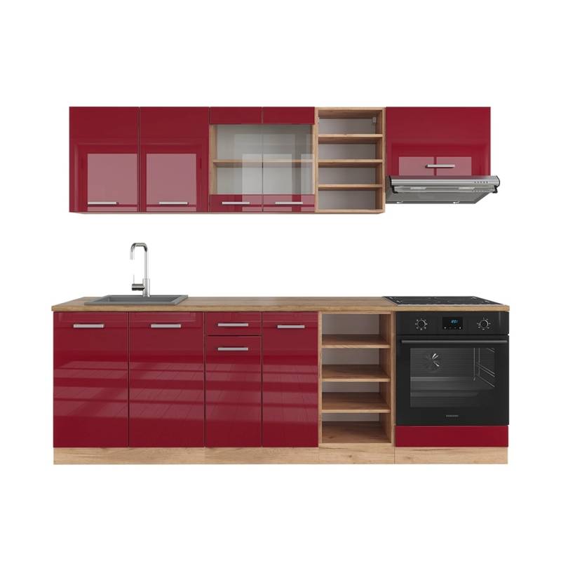 Vicco R-Line Küchenzeile Bordeaux Hochglanz/Goldkraft Eiche 240 cm AP Eiche von Vicco