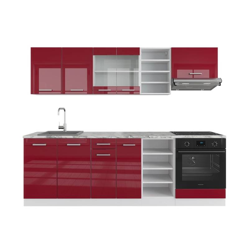 Vicco R-Line Küchenzeile Bordeaux Hochglanz/Weiß 240 cm AP Marmor von Vicco