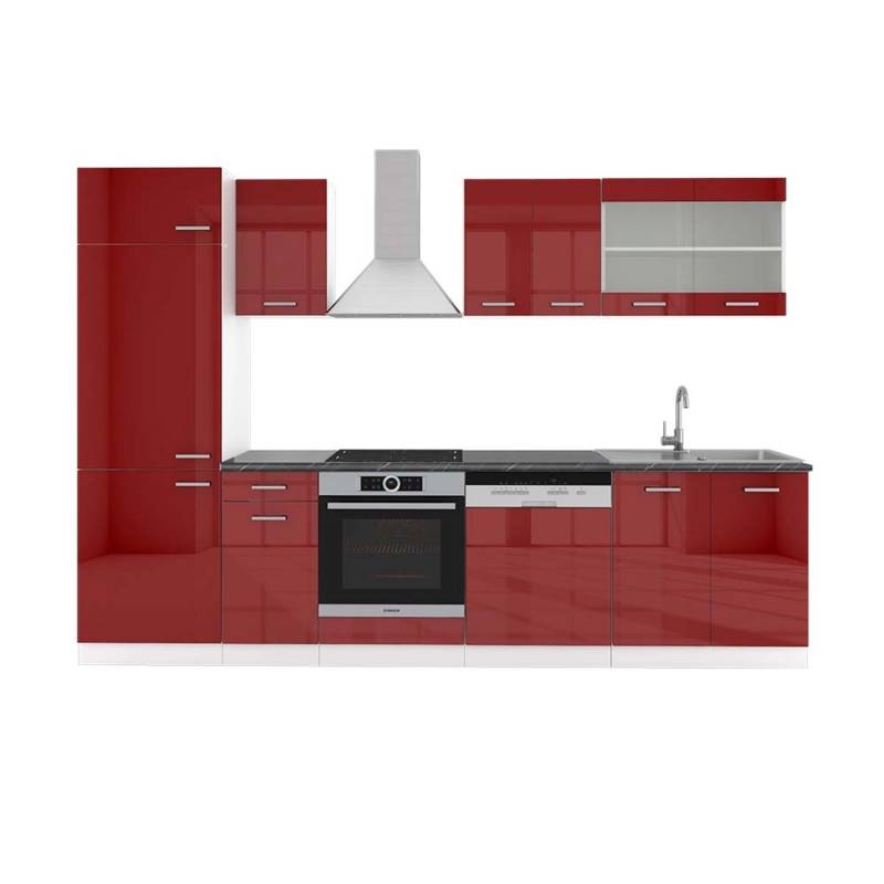 Vicco R-Line Küchenzeile Bordeaux Hochglanz/Weiß 300 cm AP Anthrazit von Vicco
