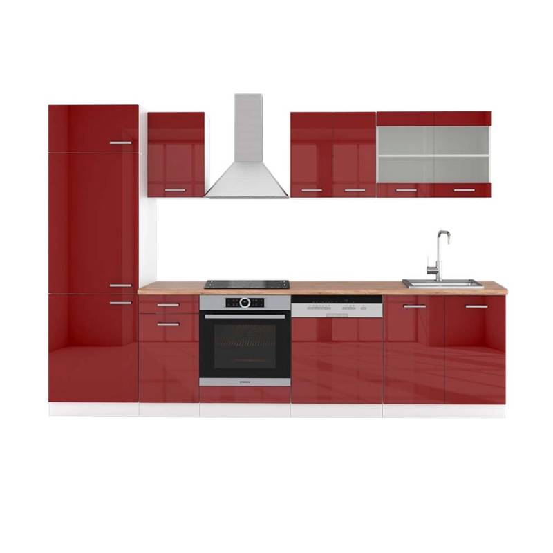 Vicco R-Line Küchenzeile Bordeaux Hochglanz/Weiß 300 cm AP Eiche von Vicco