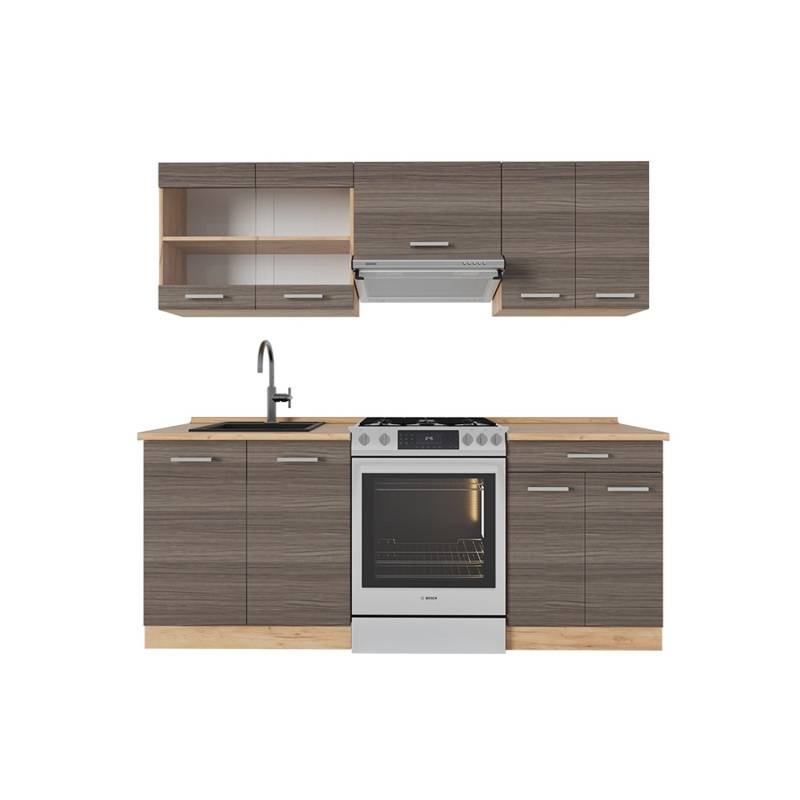 Vicco R-Line Küchenzeile Edelgrau/Goldkraft Eiche 200 cm AP Eiche von Vicco