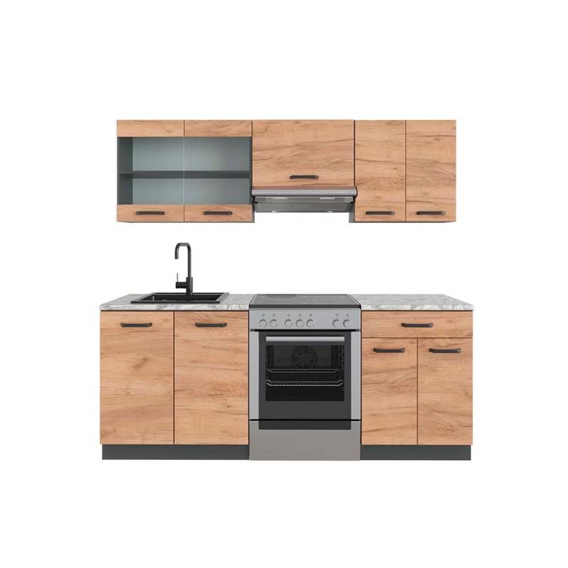 Vicco R-Line Küchenzeile Goldkraft Eiche/Anthrazit 200 cm AP Marmor von Vicco
