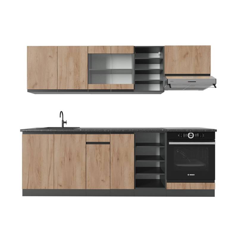 Vicco R-Line Küchenzeile Goldkraft Eiche/Anthrazit 240 cm AP Anthrazit von Vicco