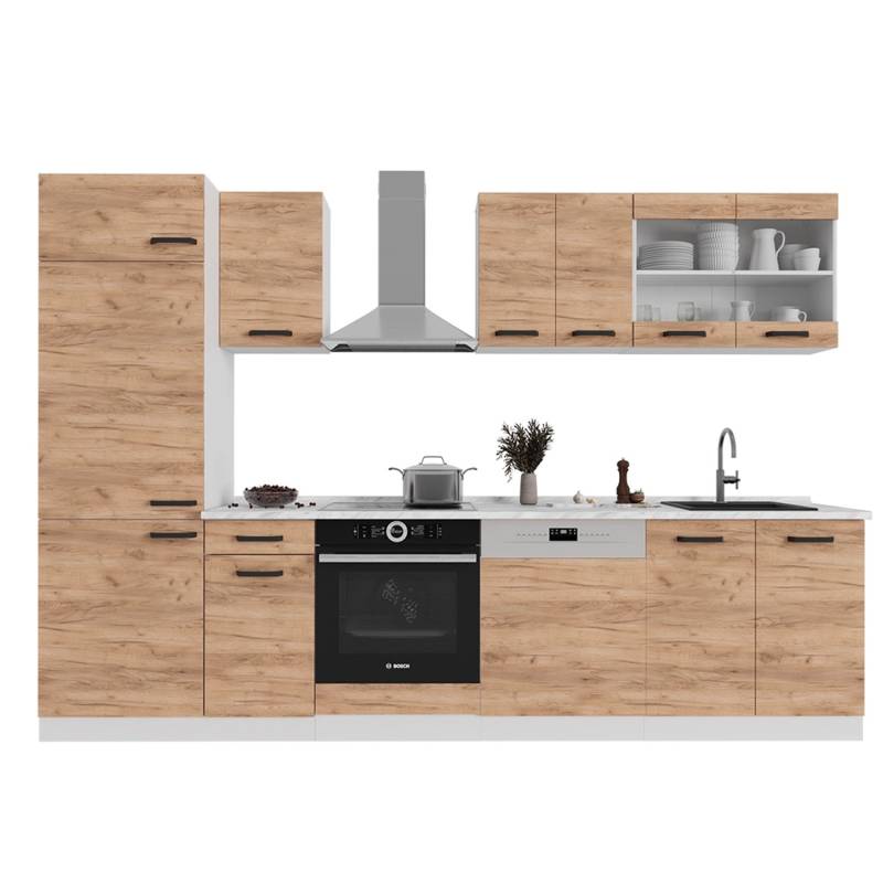 Vicco R-Line Küchenzeile Goldkraft Eiche/Weiß 300 cm AP Anthrazit von Vicco