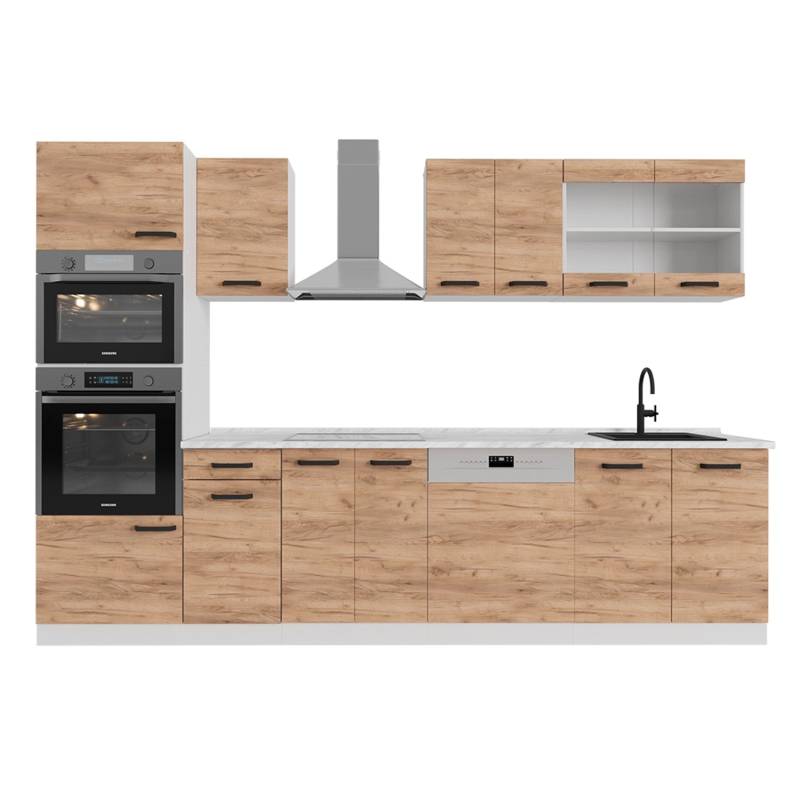 Vicco R-Line Küchenzeile Goldkraft Eiche/Weiß 300 cm AP Marmor Opt 2 von Vicco
